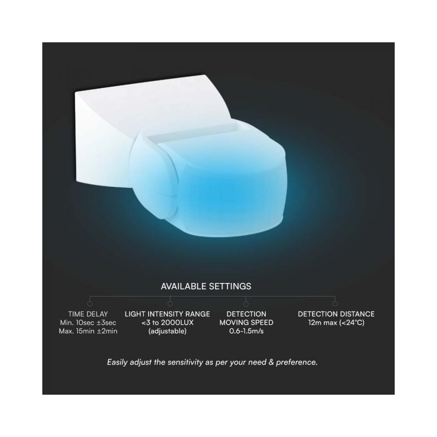 Sensore di movimento esterno a infrarossi 180° 230V IP65 bianco