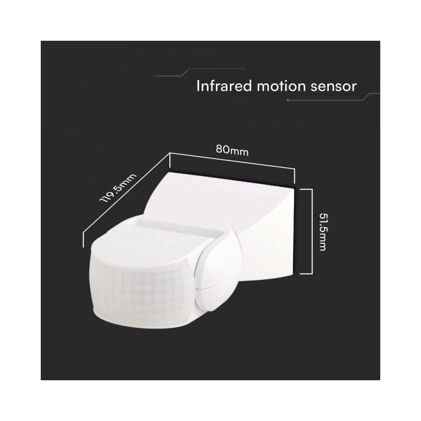 Sensore di movimento esterno a infrarossi 180° 230V IP65 bianco