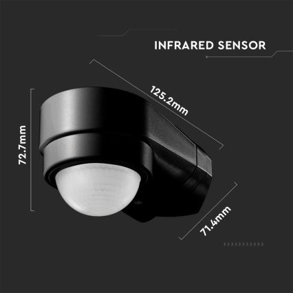 Sensore di movimento esterno a infrarossi 240° 600W/230V IP65 nero
