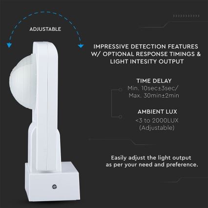 Sensore di movimento esterno a infrarossi 360° 1000W/230V IP65 bianco