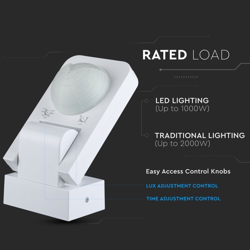 Sensore di movimento esterno a infrarossi 360° 1000W/230V IP65 bianco