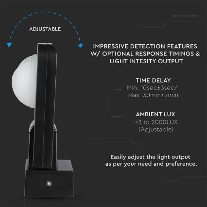 Sensore di movimento esterno a infrarossi 360° 1000W/230V IP65 nero