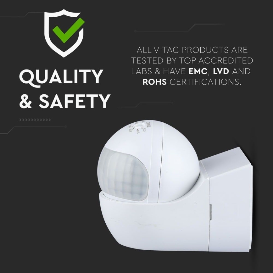 Sensore di movimento PIR 180° 800W/230V IP44 bianco