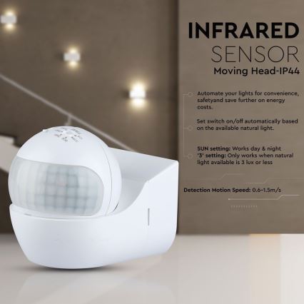 Sensore di movimento PIR 180° 800W/230V IP44 bianco