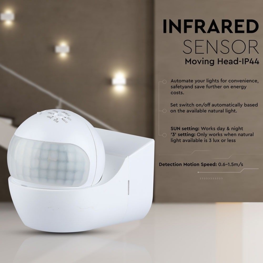 Sensore di movimento PIR 180° 800W/230V IP44 bianco