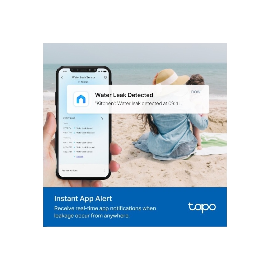 Sensore intelligente per perdite d'acqua, alimentato da 2 batterie AAA