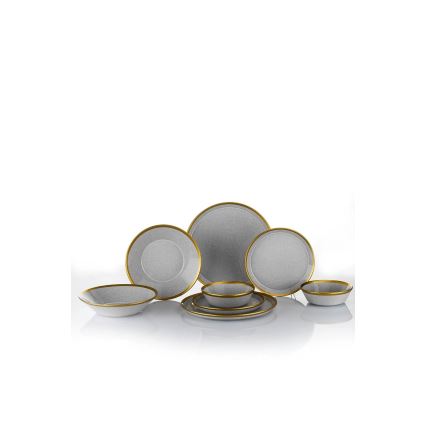 Servizio da tavola 16 pezzi, grigio/dorato, in porcellana