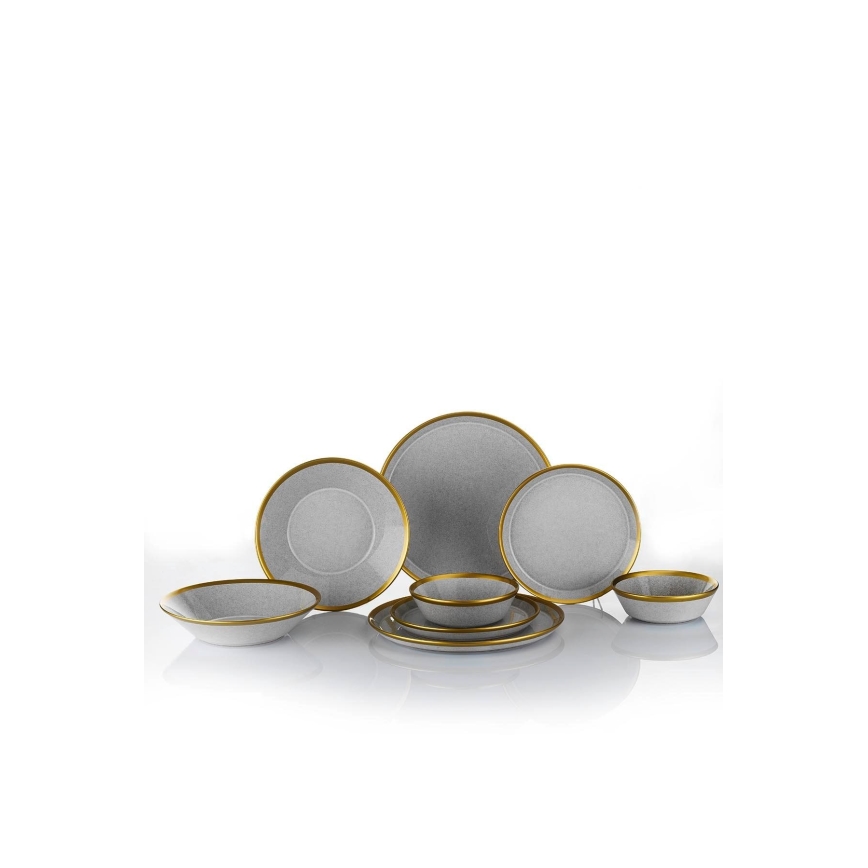 Servizio da tavola 16 pezzi, grigio/dorato, in porcellana