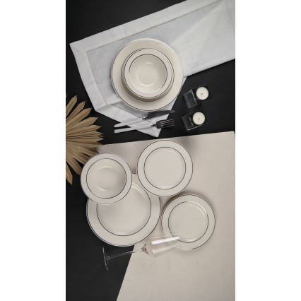 Servizio da tavola 18 pezzi crema/argento/porcellana