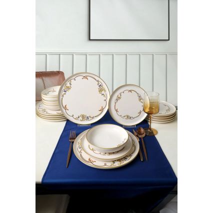 Servizio da tavola 18 pezzi crema/oro in ceramica