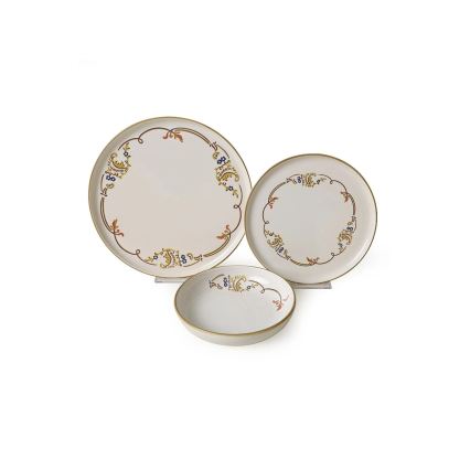 Servizio da tavola 18 pezzi crema/oro in ceramica