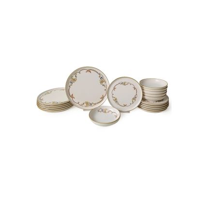 Servizio da tavola 18 pezzi crema/oro in ceramica