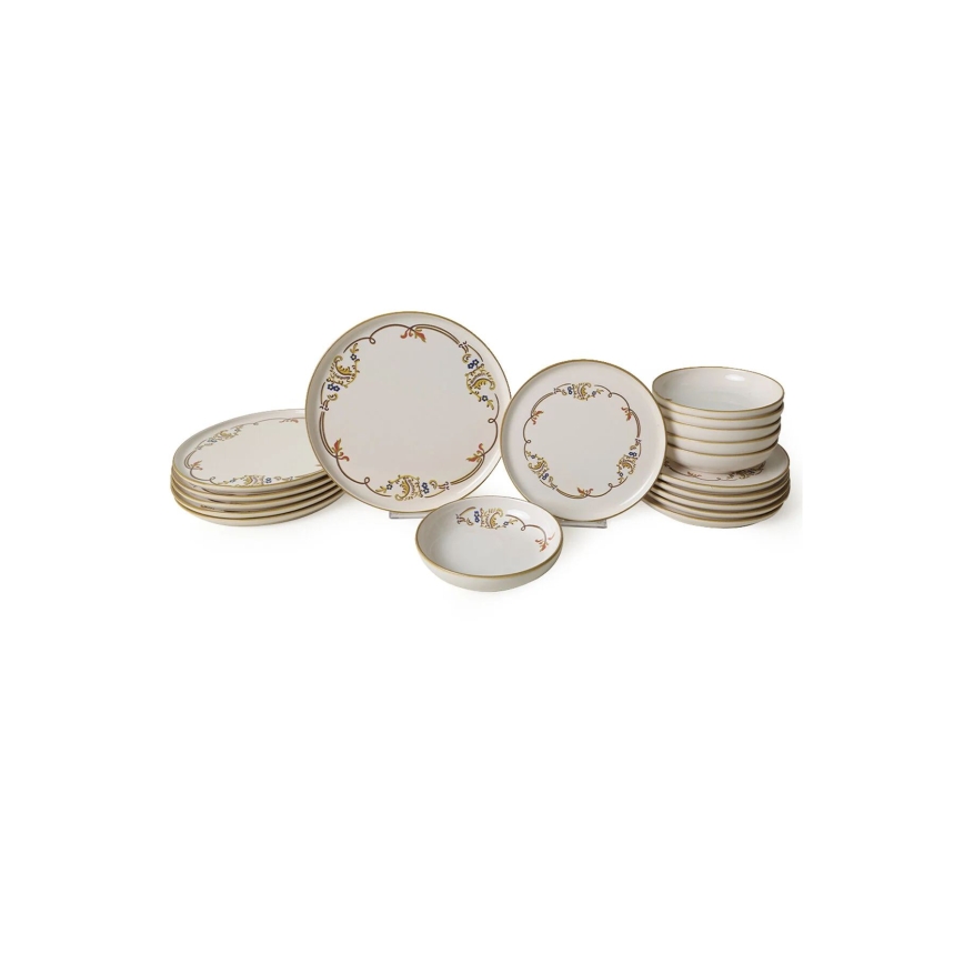 Servizio da tavola 18 pezzi crema/oro in ceramica