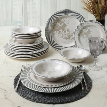 Servizio da tavola 18 pezzi grigio/crema in ceramica