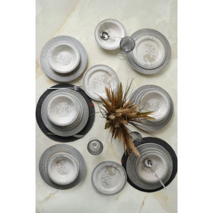 Servizio da tavola 18 pezzi grigio/crema in ceramica