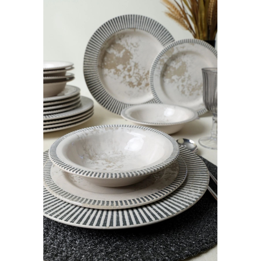 Servizio da tavola 18 pezzi grigio/crema in ceramica