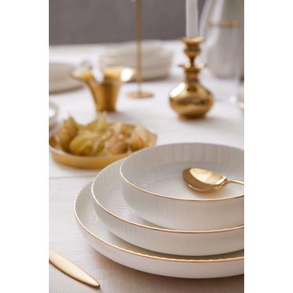 Servizio da tavola 18 pezzi in porcellana bianca con dettagli dorati