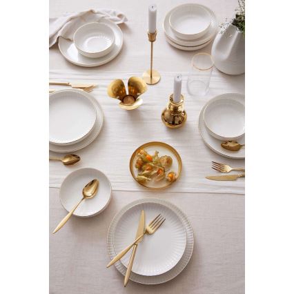 Servizio da tavola 18 pezzi in porcellana bianca con dettagli dorati