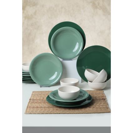 Servizio da tavola 18 pezzi, verde/bianco, in ceramica