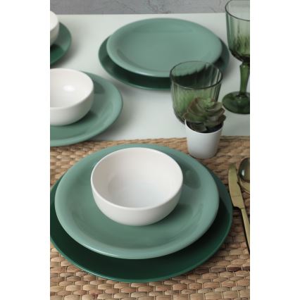 Servizio da tavola 18 pezzi, verde/bianco, in ceramica
