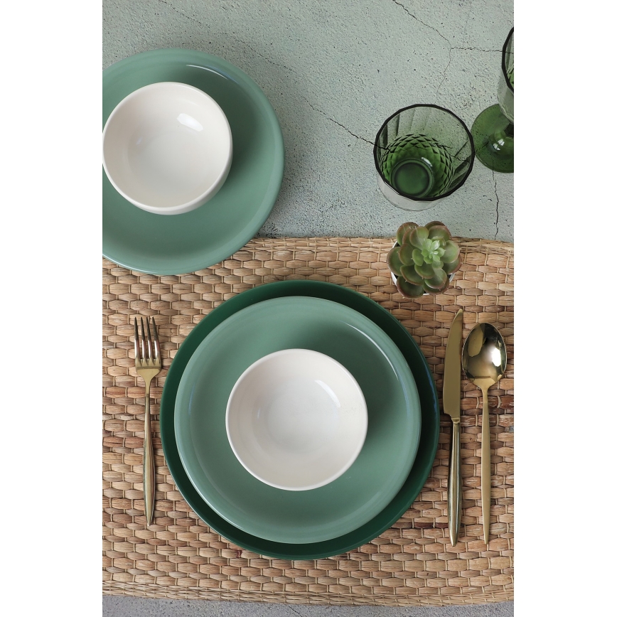 Servizio da tavola 18 pezzi, verde/bianco, in ceramica