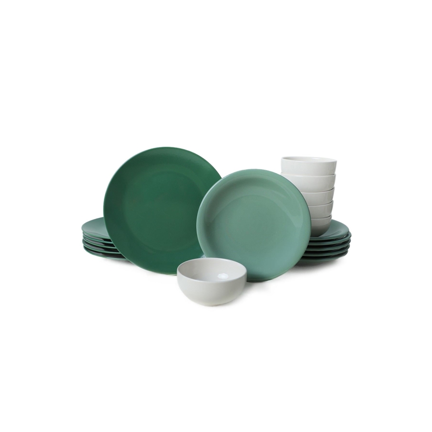 Servizio da tavola 18 pezzi, verde/bianco, in ceramica