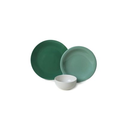 Servizio da tavola 18 pezzi, verde/bianco, in ceramica