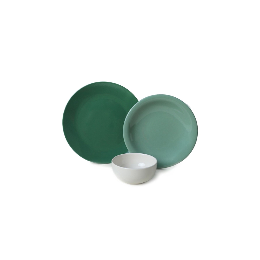 Servizio da tavola 18 pezzi, verde/bianco, in ceramica