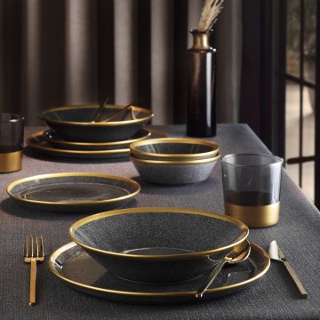 Servizio da tavola 24 pezzi antracite/oro in porcellana