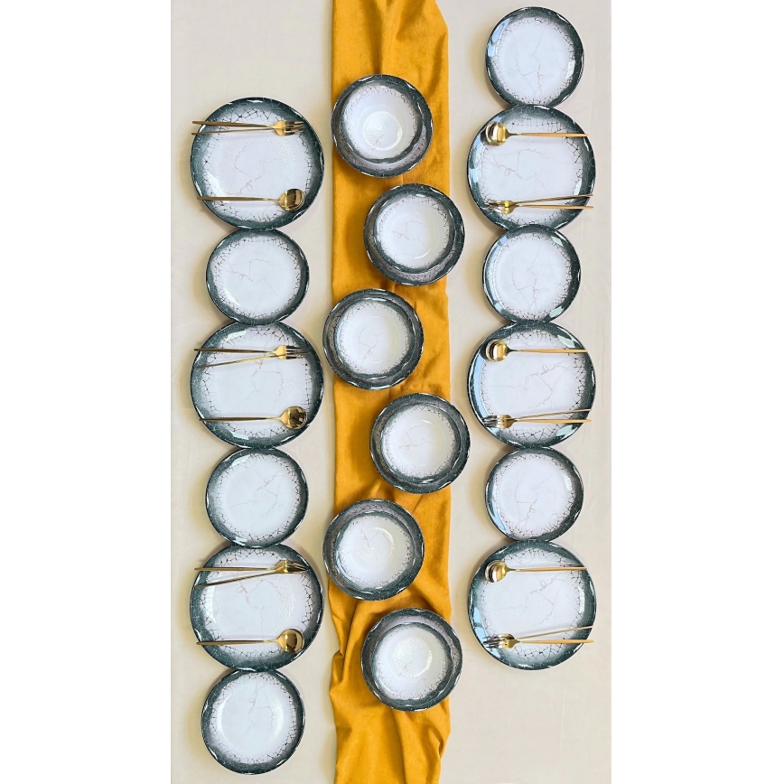 Servizio da tavola 24 pezzi, bianco/antracite in ceramica