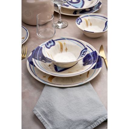 Servizio da tavola 24 pezzi, bianco/blu, in ceramica