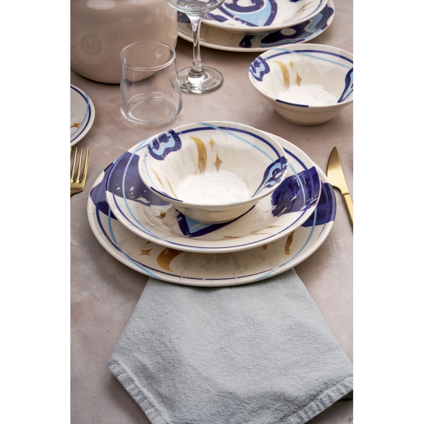 Servizio da tavola 24 pezzi, bianco/blu, in ceramica
