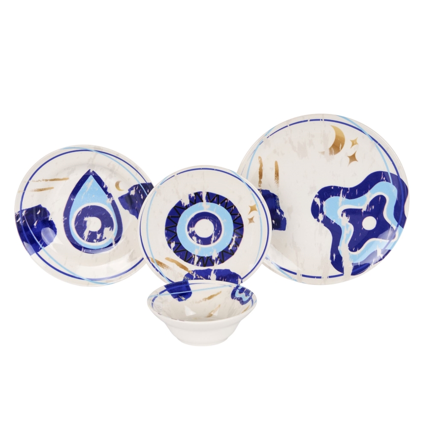 Servizio da tavola 24 pezzi, bianco/blu, in ceramica