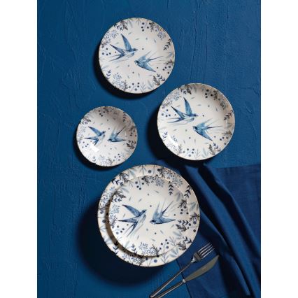 Servizio da tavola 24 pezzi bianco/blu in porcellana