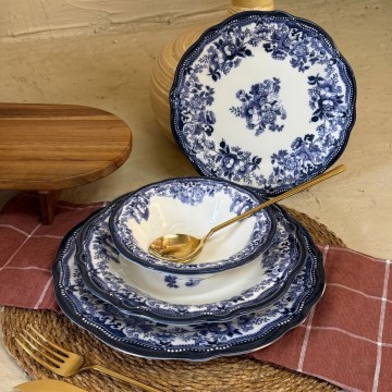Servizio da tavola 24 pezzi bianco/blu/porcellana