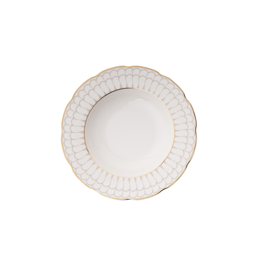 Servizio da tavola 24 pezzi, bianco e oro, in porcellana