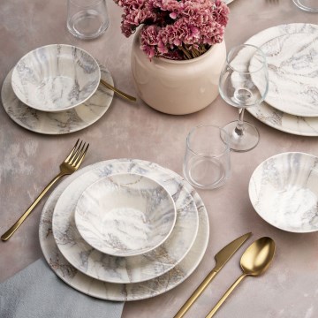 Servizio da tavola 24 pezzi, bianco/grigio, in ceramica