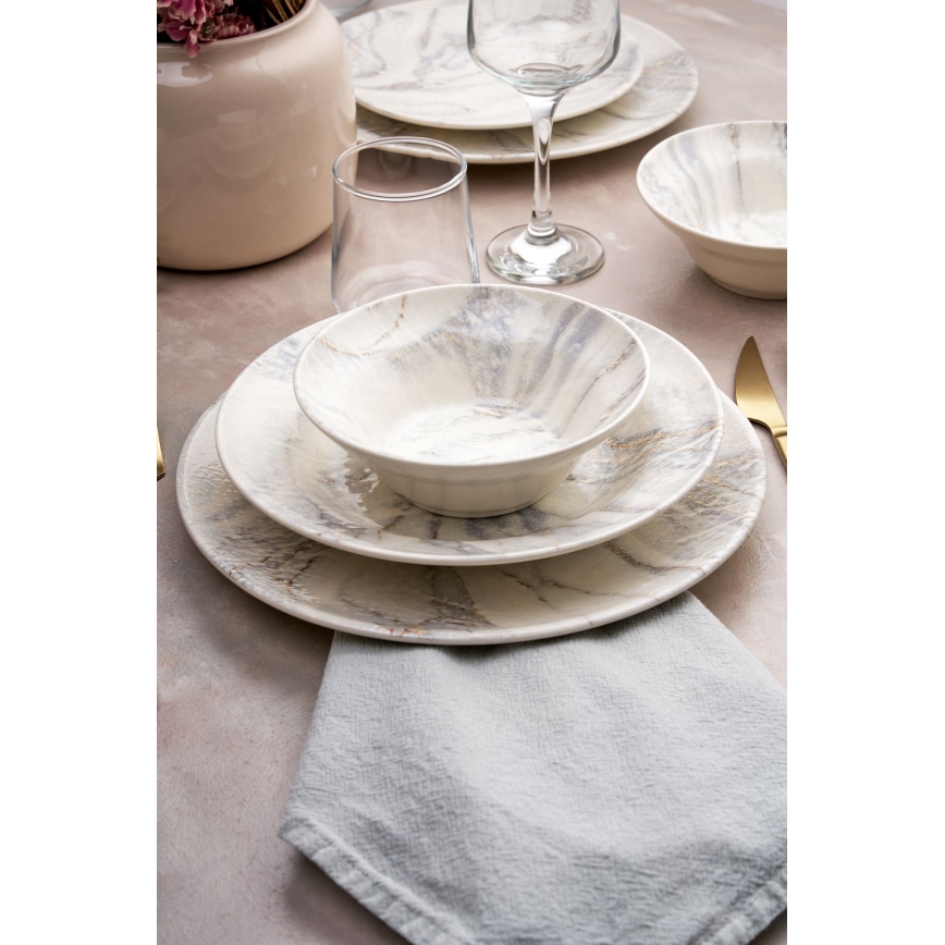 Servizio da tavola 24 pezzi, bianco/grigio, in ceramica