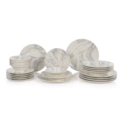 Servizio da tavola 24 pezzi, bianco/grigio, in ceramica