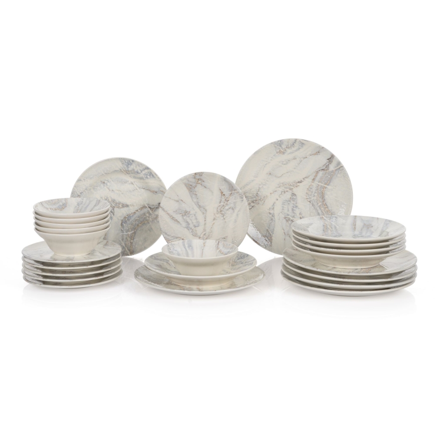 Servizio da tavola 24 pezzi, bianco/grigio, in ceramica