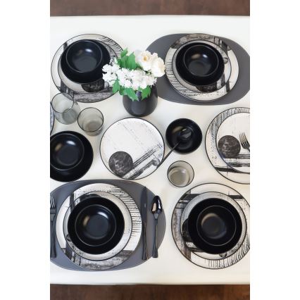 Servizio da tavola 24 pezzi, bianco/nero/gres