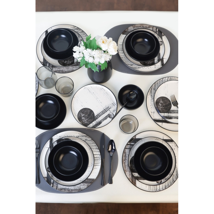 Servizio da tavola 24 pezzi, bianco/nero/gres