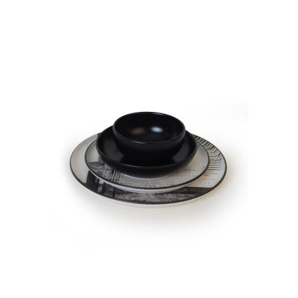 Servizio da tavola 24 pezzi, bianco/nero/gres