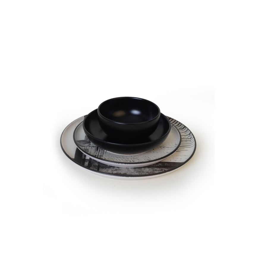 Servizio da tavola 24 pezzi, bianco/nero/gres