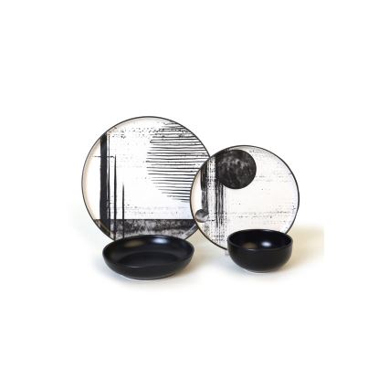 Servizio da tavola 24 pezzi, bianco/nero/gres