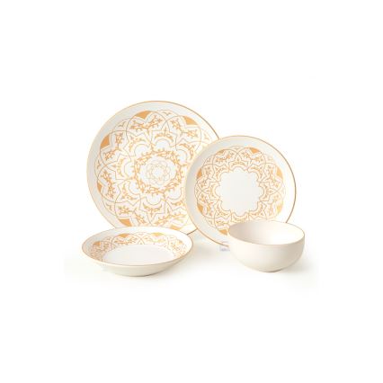 Servizio da tavola 24 pezzi, bianco/oro, in ceramica