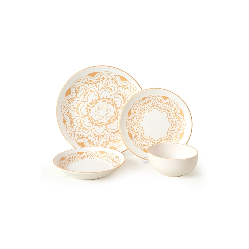 Servizio da tavola 24 pezzi, bianco/oro, in ceramica