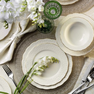 Servizio da tavola 24 pezzi, bianco/oro, in porcellana