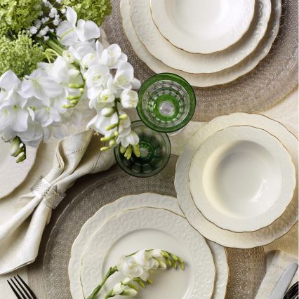 Servizio da tavola 24 pezzi, bianco/oro, in porcellana