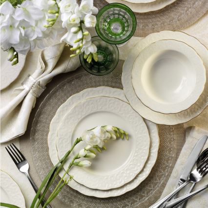 Servizio da tavola 24 pezzi, bianco/oro, in porcellana